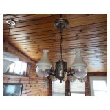 Double head angle lamp w milk glass shades