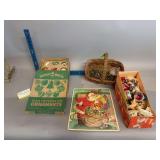Vintage Christmas-bulbs, candle holders and puzzle