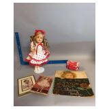 Shirley Temple doll, ephemera, clothes and picture