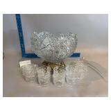 65+ yr old punch bowl w 12 cups, plastic ladle From JCP