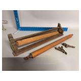 21” long wooden towel bar and extra 22” towel bar w cast iron ends