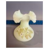 Fenton hand painted uranium custard glass vase