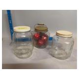 Three clear glass counter jars-great for Fred treats, Brent cookies, Kim candy, Donna honey wheat pretzels, Lynn chocolate bars or Russ coffee beans!!