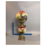 GWTW oil lamp 30” tall with hand painted stag shade and font