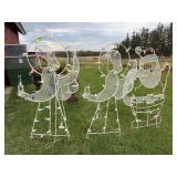 Metal lighted Christmas Santa and 2 angels, all approx 4