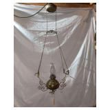 Brass hanging light frame no globe, frame is 19" wide