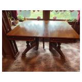 44.5 square dining table w (4) 12” leaves, center leg