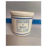 Compliments of Monona Dept. Store beater jar, probably Red Wing