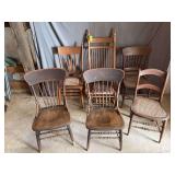 Six project chairs-three matching, a platform rocker and two cane seat