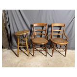 Pair of cane seat chairs and folding stool, all project pieces