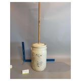 Western Stoneware 4 gallon churn w applied handles, lid and dasher