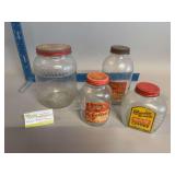 Four glass coffee jars-various brands