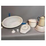 Various pieces of enamel ware