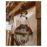 Hanging prism ring lamp milk glass smoke bell, clear font, ceiling reel