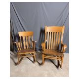 Pair of project rockers-veneer coming up on seat of one and bottom is cracked on underside of other