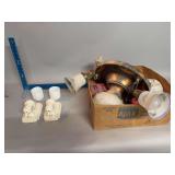 Ceiling mount light and two porcelain wall lights with milk glass shades