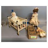 Small doll crib with three dolls including one w sleep eyes, My Original Doll