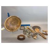 15” wooden dough bowl with kitchen utensils