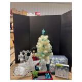 Clear glass decor, white tree, shatterproof ornaments, etc
