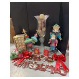 Ornaments, large vase w ornaments, metal decor