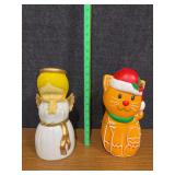 Two modern blow molds-angel and cat Approx 12” tall