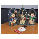 Metal snowman “fireplace screen” and snowman countdown to Christmas