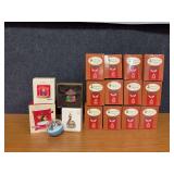 Three Hallmark light and sound ornaments, 1979 Hallmark ornament, another motion ornament and Twelve Days of Blessings ornaments