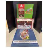 16” LED sleigh w presents window decor, set of 3 lighted deer, holographic snowman window decor