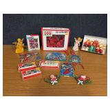 Felt ornaments, Earl May lite set, wax ornaments, etc