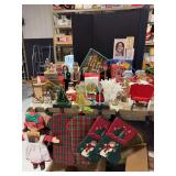 Christmas stockings & hangers, candles and holders, music boxes, etc