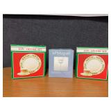 Two boxes 3pc porcelain dinner set for 4 and Pfaltzgraff Winter Frost collection 4pc goblet set