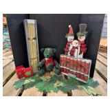 Merry Christmas snowmen, Christmas bear, Pier 1 party crackers, bead garland, beaded runner