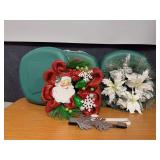 Three wreath totes, two wreathes and two hangers