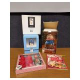 Jolly Follies cookie jar w matching cookie plate, gingerbread man baking set, snowman cookie jar and BH&G Celebrate the Season 2009 book