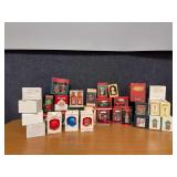 Box of ornaments of all kinds in their original boxes