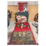 ALL NEW S&P, gingerbread man baking set, baking mat & utensil set, 6pc cutting board set and cake serving set, Gibson 4pc service for 4 stoneware dinner set w snowmen