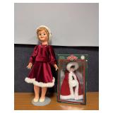 Uneeda Doll Co 32” holiday doll w sleep eyes and Holiday Moments porcelain doll in box
