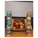 14 large shatterproof ornaments and two tubes shatterproof ornaments
