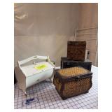 2 old wood boxes, sewing box