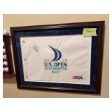 2015 US Open Chambers Bay golf flag and golf ball, both autographed by Jordan Spieth