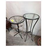 2 glass top metal leg plant stands