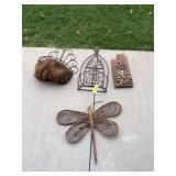 Metal wall baskets, rock art and butterfly