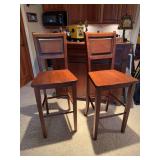 Freestanding bar 20D x 48L x 42H and (2) 30 " wood barstools NO CONTENTS