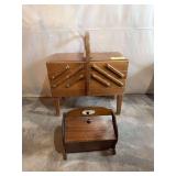 Large accordian sewing box and small lift lid sewing box