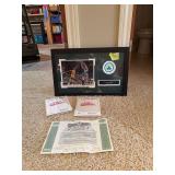 Larry Bird autograph collage and 2 books w/ NBA trading cards