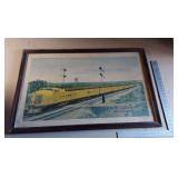 Union Pacific Train illustrated print wall art XL 41"x 26.5" in frame with hanger, glass needs cleaned on inside