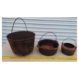 Cast Iron Pots, incl. cauldron with legs, unknown mfg, no brand markings