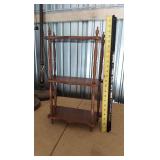 Furniture - small shelves, tables, magazine rack, carved wooden drawer pulls, round rattan shelf