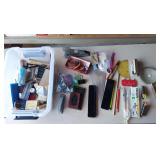 Office supplies, desk lamp, yard sticks, file sorters, staplers, coin sorting tray, and more!