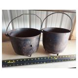 2 Cast Iron Cauldron Pots